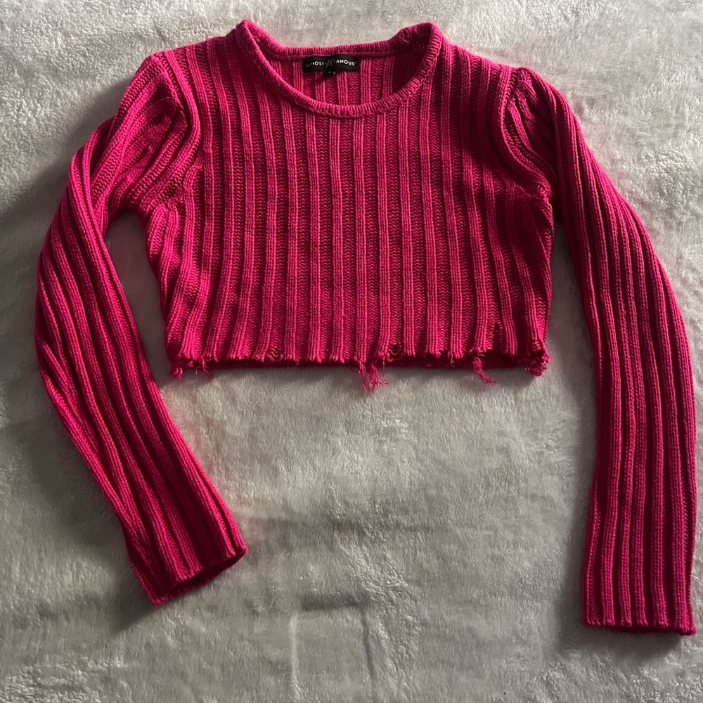 Almost Famous Vibrant Pink Ribbed Crop Sweater